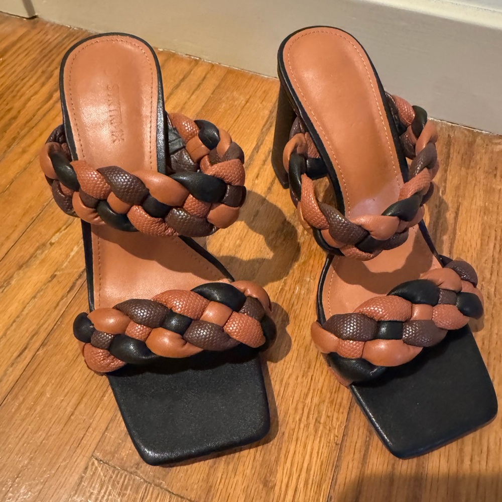 Stylish Black and Brown Braided Heels